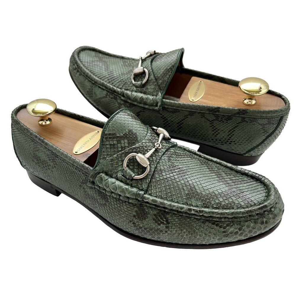 $3000 Gucci Mens Python 1953 Horsebit Shoes Green Snakeskin Loafers US 9 UK 8.5 - Picture 3 of 12